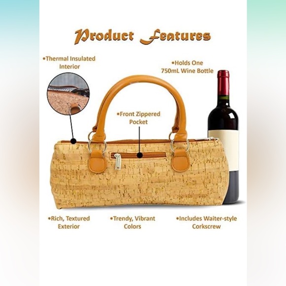 Like new Primeware Wine Clutch Bag Cork pattern  (Thermal Insulated) Trendy - Picture 9 of 13